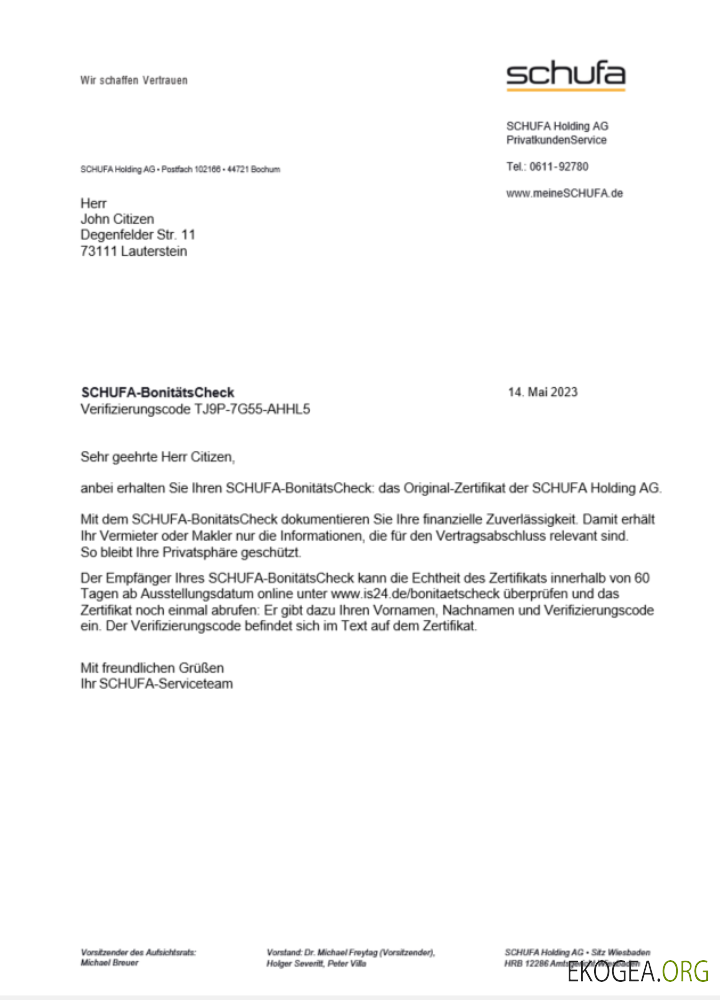 Germany Schufa utility bill Word and PDF template scr
